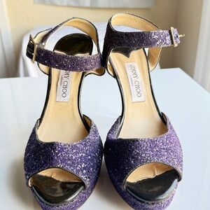 Jimmy Choo Linda Coarse Glitter Platform Sandals, Sz EU 40